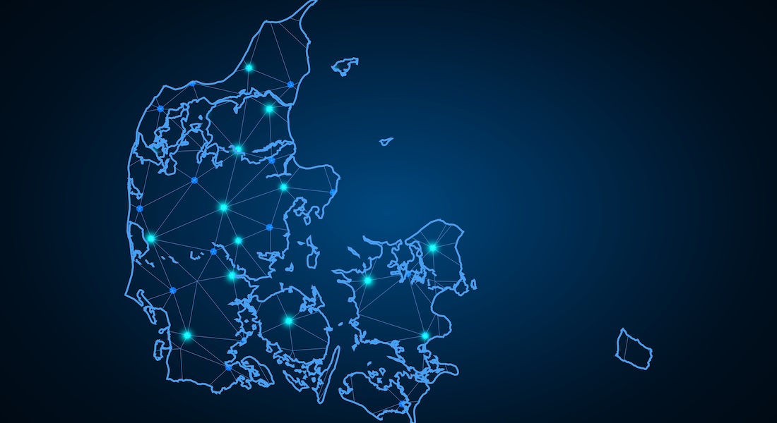 Kort over Danmark med lys og netværk