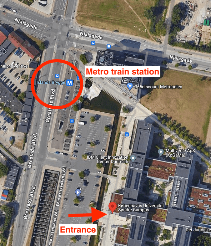 Map of Islands brygge metro station and venue entrance